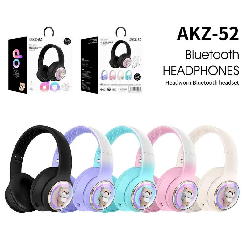 AKZ-52 Wireless Bluetooth 5.3 Kids Headphones – Cartoon Style, HiFi Stereo Sound, TF Card Playback & Foldable Design