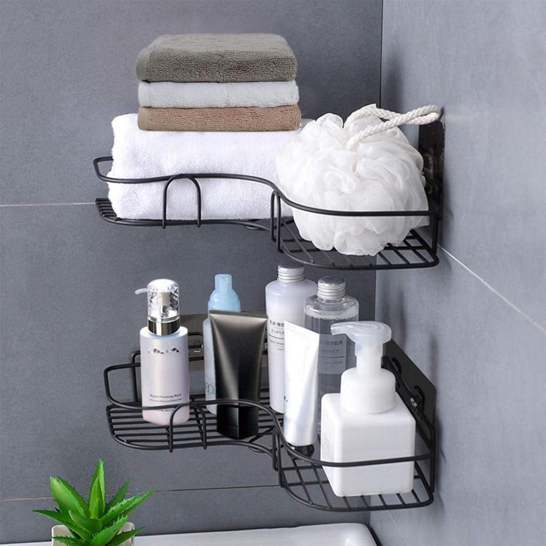 Durable Black PVC Bathroom Organizer Rack – 1 Pc Space-Saving Toilet Shelf