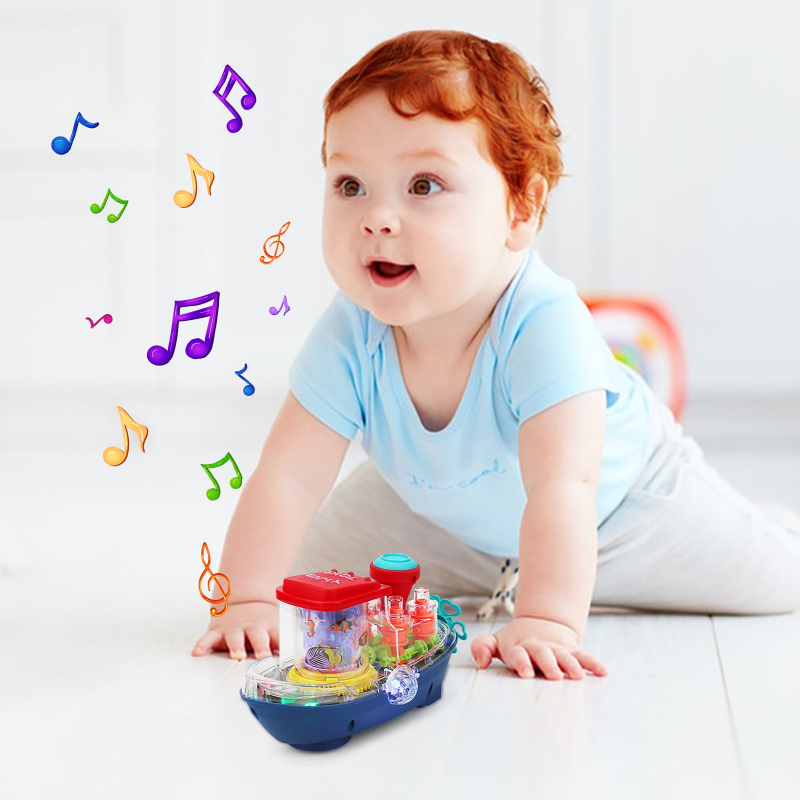 Kids Transparent Land Ship Toy with Music and Colorful LED Lights