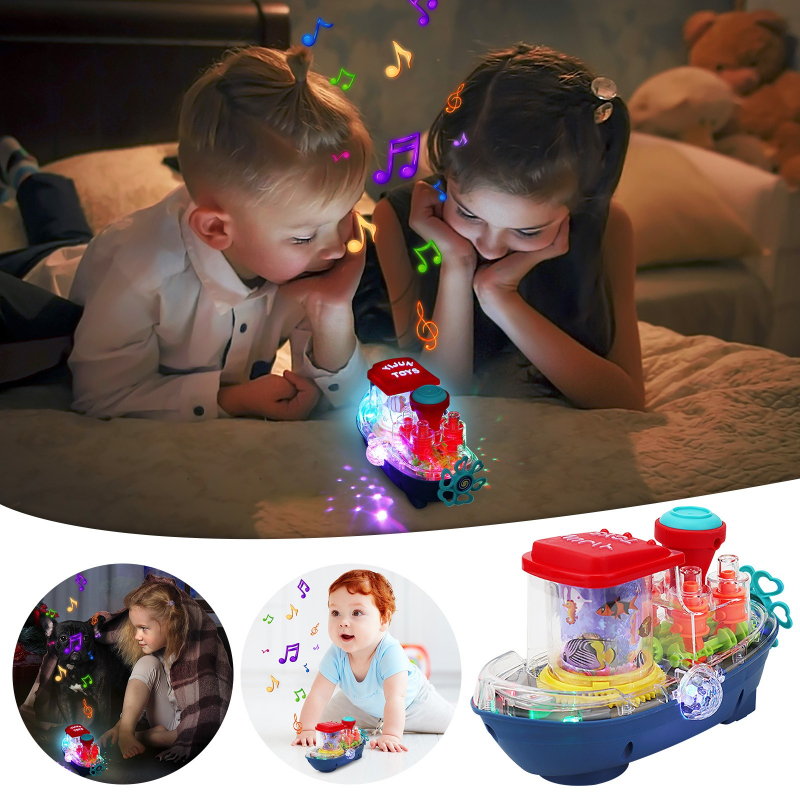 Kids Transparent Land Ship Toy with Music and Colorful LED Lights