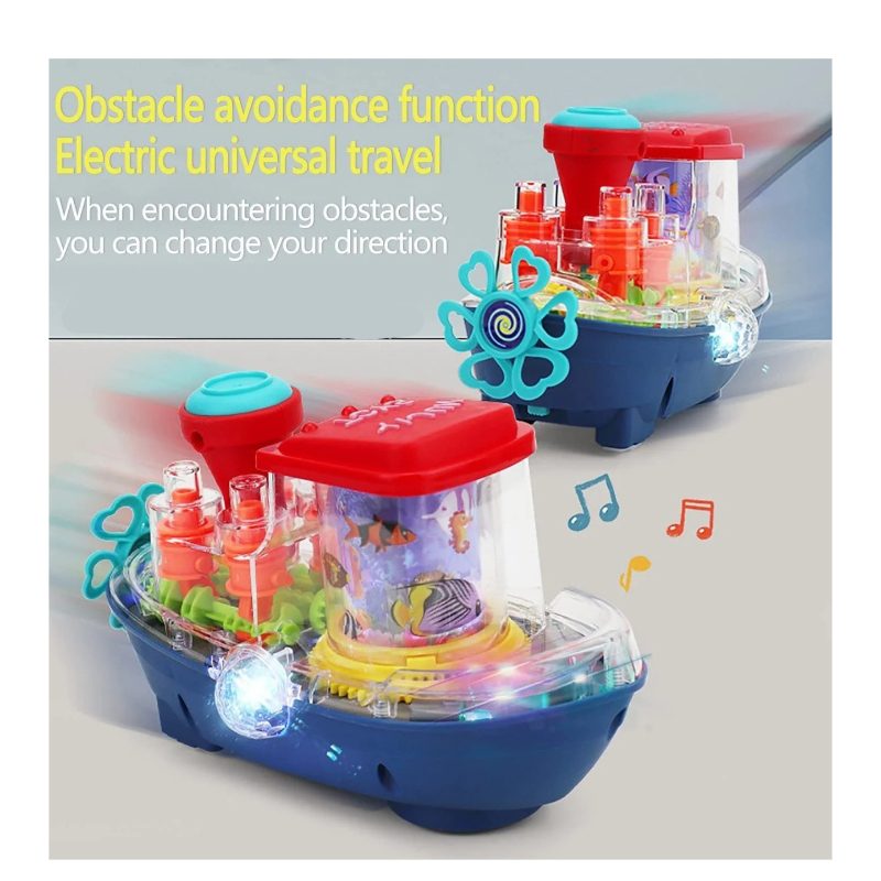 Kids Transparent Land Ship Toy with Music and Colorful LED Lights