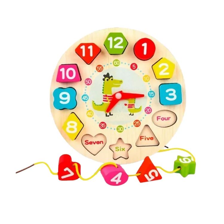 Wooden Shape Sorting Clock Toy – Montessori Time Learning Puzzle with Number Blocks for Kids Early Education