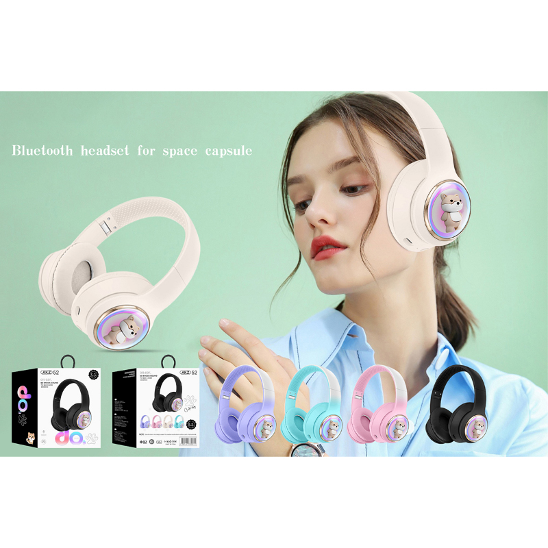 AKZ-52 Wireless Bluetooth 5.3 Kids Headphones – Cartoon Style, HiFi Stereo Sound, TF Card Playback & Foldable Design