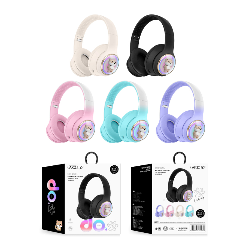AKZ-52 Wireless Bluetooth 5.3 Kids Headphones – Cartoon Style, HiFi Stereo Sound, TF Card Playback & Foldable Design