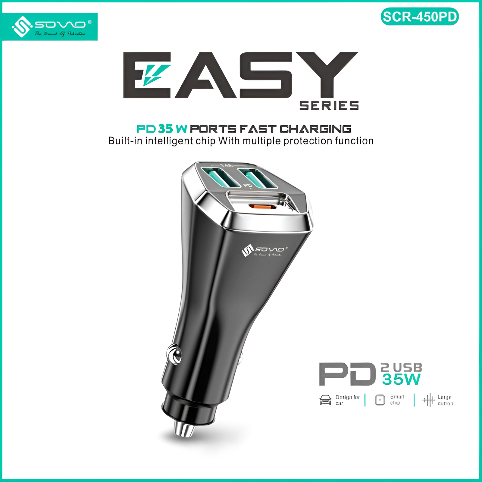 SOVO SCR-450PD 35W Car Charger – Fast PD USB Adapter for Quick Charging